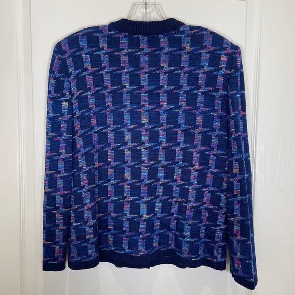 Vintage I. Magnin Castlebrook 80's Cardigan Knit Jacket Blue Geo Jewel Button 12 - Picture 7 of 7